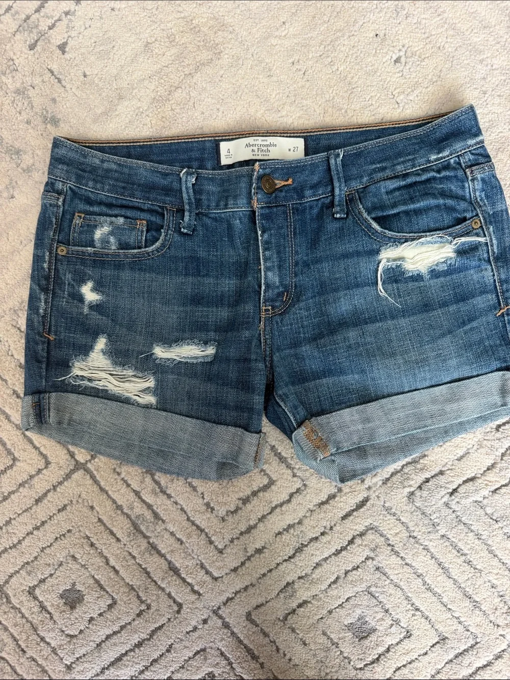 Abercrombie & Fitch Distressed Rolled-Hem Denim Shorts - low rise